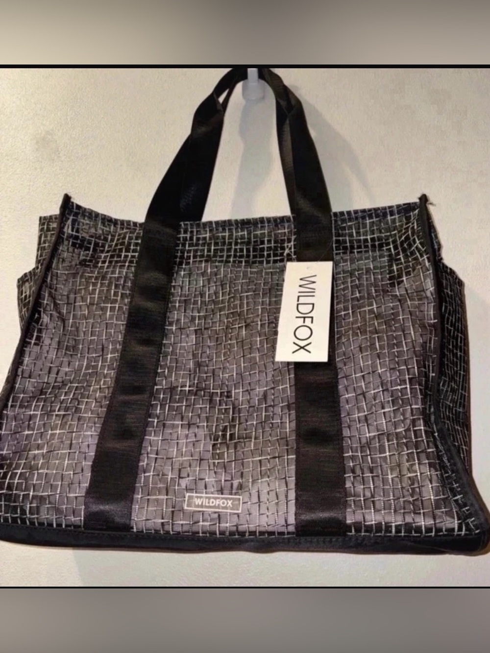 Wildfox Mesh Tote Bag Crossbody Strap Black Travel Gym Beach NEW